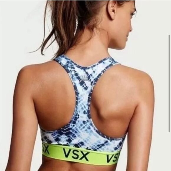 Victorias Secret VSX Sport Bra Blue Print Racerback Size S - Picture 7 of 7